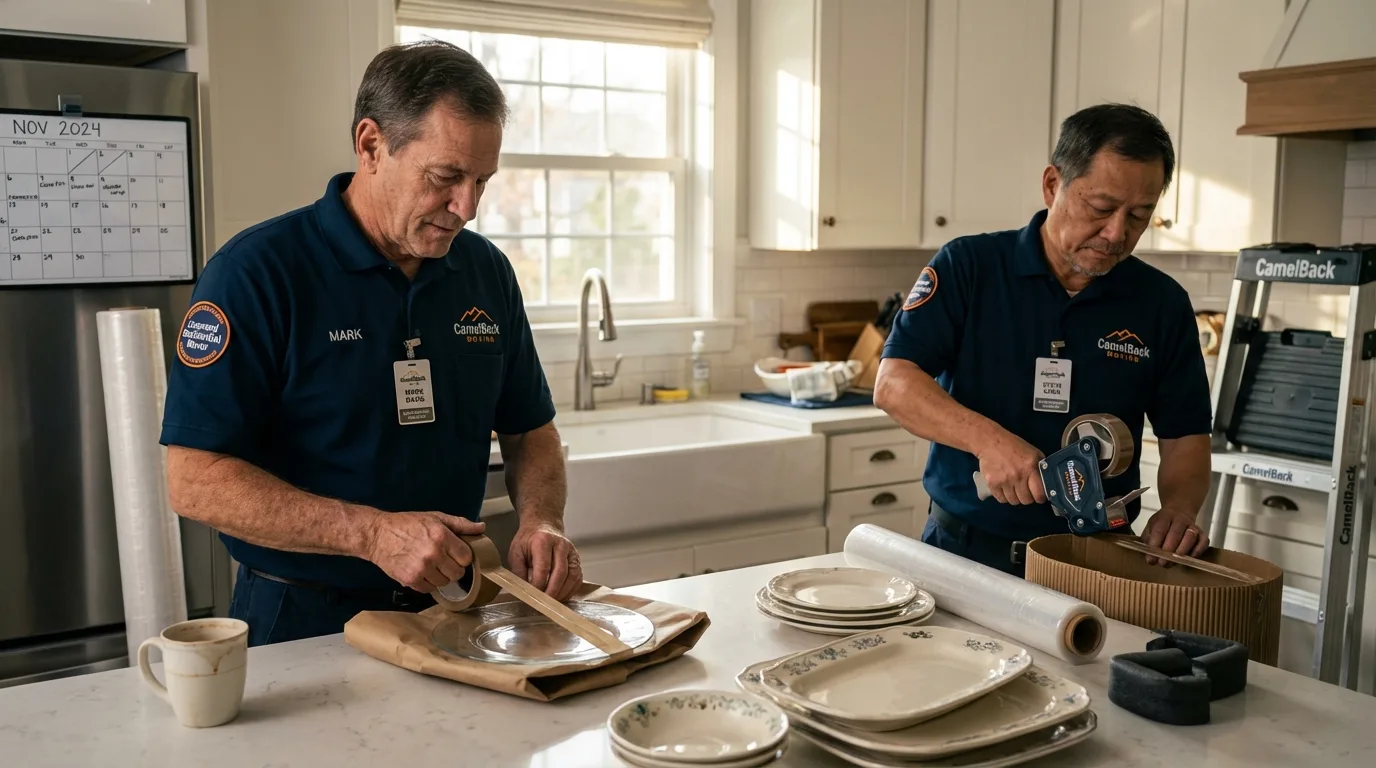 Professional crew packing kitchen dishware in Wilder, ID